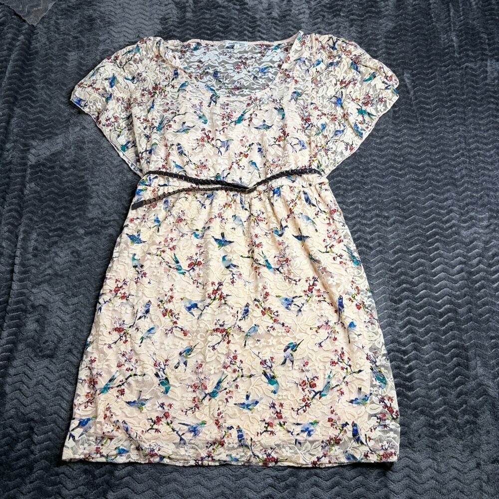 Charlotte Russe Womens Dress Size Large Beige Floral Lace Overlay High Waist